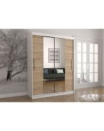 Firenze150 tolóajtós, tükrös gardróbszekrény fehér-tölgy