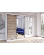  Firenze150 M2 tolóajtós, tükrös gardróbszekrény fehér-tölgy