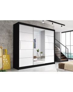 Firenze250 tolóajtós, tükrös, gardróbszekrény fekete-fehér