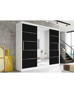 Firenze250 tolóajtós, tükrös, gardróbszekrény fehér-fekete