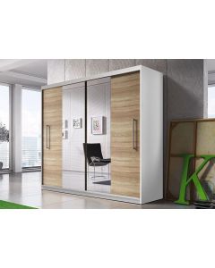 Firenze204 tolóajtós, tükrös, gardróbszekrény fehér-tölgy