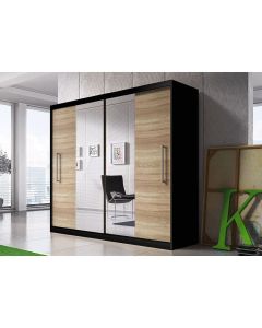 Firenze204 tolóajtós, tükrös, gardróbszekrény fekete-tölgy