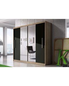 Firenze204 tolóajtós, tükrös, gardróbszekrény tölgy-fekete