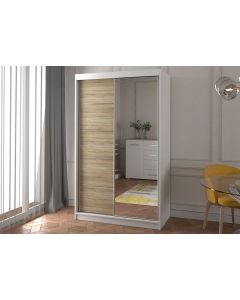 Firenze120 tolóajtós, tükrös, gardróbszekrény fehér-tölgy