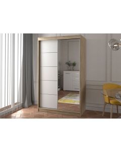 Firenze120 tolóajtós, tükrös, gardróbszekrény tölgy-fehér