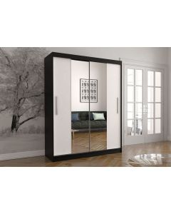 Firenze150 tolóajtós, tükrös gardróbszekrény fekete-fehér