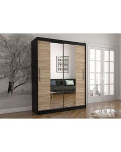 Firenze150 tolóajtós, tükrös gardróbszekrény fekete-tölgy