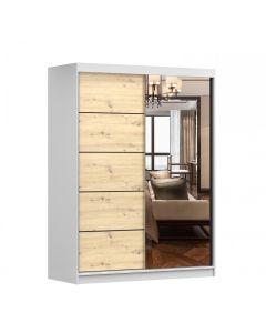 Firenze150 M2 tolóajtós, tükrös gardróbszekrény fehér-artisan tölgy