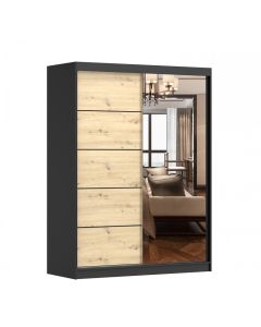 Firenze150 M2 tolóajtós, tükrös gardróbszekrény fekete-artisan tölgy