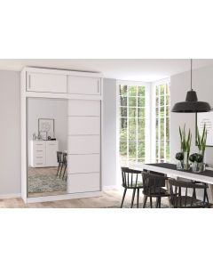 Firenze150 M2 magasított tolóajtós, tükrös gardróbszekrény fehér-fehér