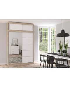 Firenze150 M2 magasított tolóajtós, tükrös gardróbszekrény tölgy-fehér