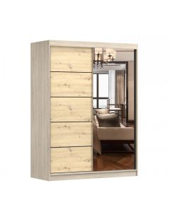 Firenze150 M2 tolóajtós, tükrös gardróbszekrény sonoma tölgy-artisan tölgy