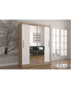 Firenze150 tolóajtós, tükrös gardróbszekrény tölgy-fehér