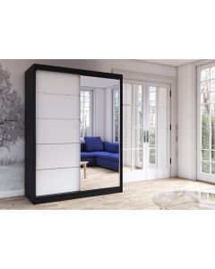 Firenze150 M2 tolóajtós, tükrös gardróbszekrény fekete-fehér