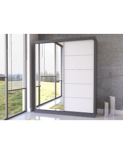 Firenze183 tolóajtós, tükrös, gardróbszekrény szürke-fehér