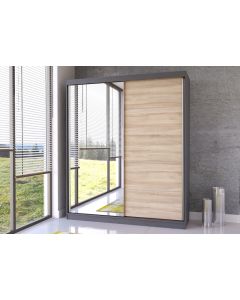 Firenze183 tolóajtós, tükrös, gardróbszekrény szürke-tölgy