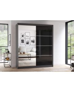 Firenze183 M35 magasfényű ajtó, matt vázas gardróbszekrény szürke-fekete