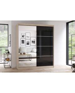 Firenze183 M35 magasfényű ajtó, matt vázas gardróbszekrény tölgy-fekete