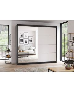 Firenze203 M42 tolóajtós, tükrös, gardróbszekrény fekete-fehér