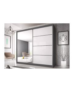 Firenze203 M35 magasfényű ajtó, matt vázas gardróbszekrény szürke-fehér