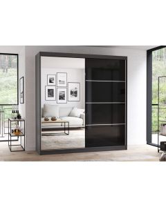 Firenze203 M35 magasfényű ajtó, matt vázas gardróbszekrény szürke-fekete