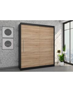 Firenze204 M2 tolóajtós, gardróbszekrény fekete-tölgy