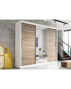 Firenze233 tolóajtós, tükrös, gardróbszekrény fehér-tölgy