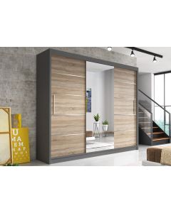Firenze233 tolóajtós, tükrös, gardróbszekrény szürke-tölgy