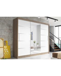 Firenze250 tolóajtós, tükrös, gardróbszekrény tölgy-fehér