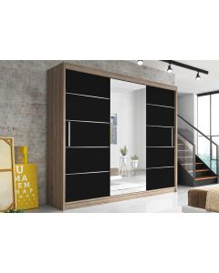 Firenze250 tolóajtós, tükrös, gardróbszekrény tölgy-fekete